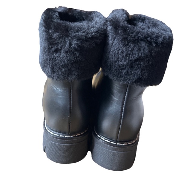 LA CANADIENNE Abba Shearling Lined Waterproof Boots Black Leather Front Zip - Picture 5 of 9
